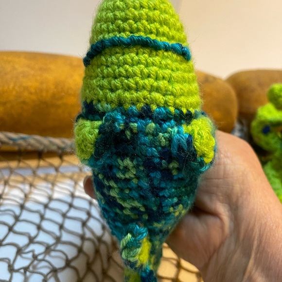 Crochet  Green & Blue Large Fish Deco Ornament SK - Picture 4 of 5